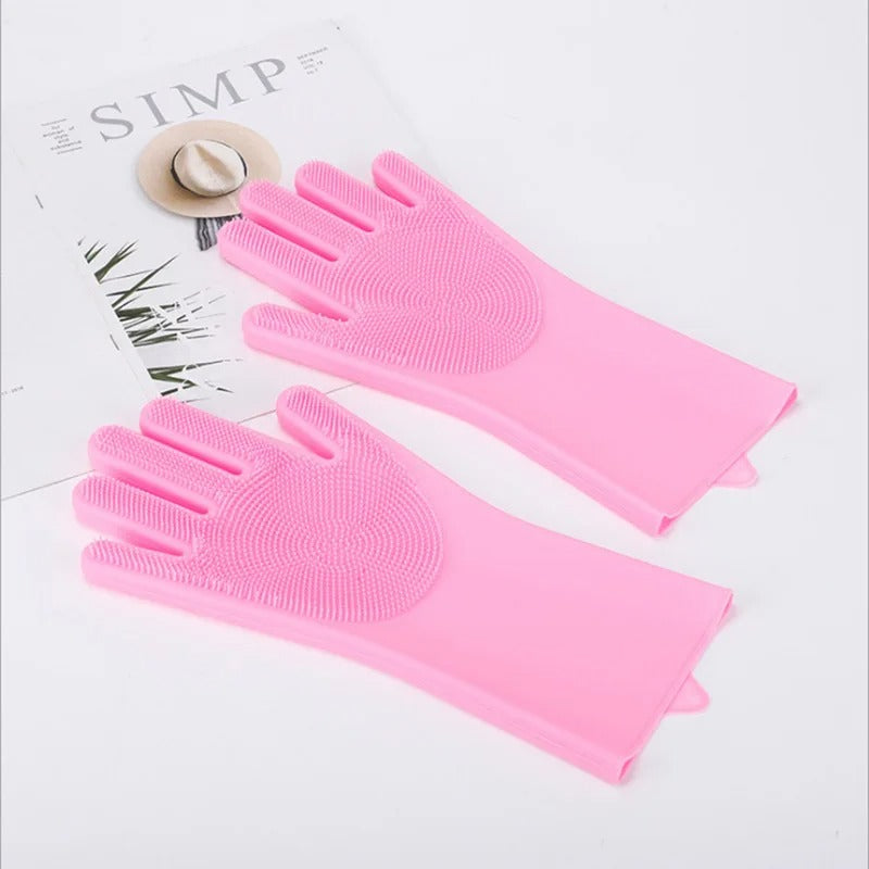 Silicone Dishwashing Gloves Integrated Bristles Heat-Resistant & Non-Slip Grip