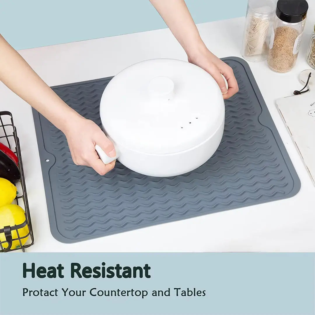 Silicone Drying Mat Ribbed Drainage Heat Resistant & BPA-Free