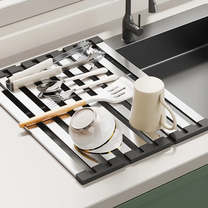 Sink Drain Rack Heat-Resistant Stainless Steel Slatted Base