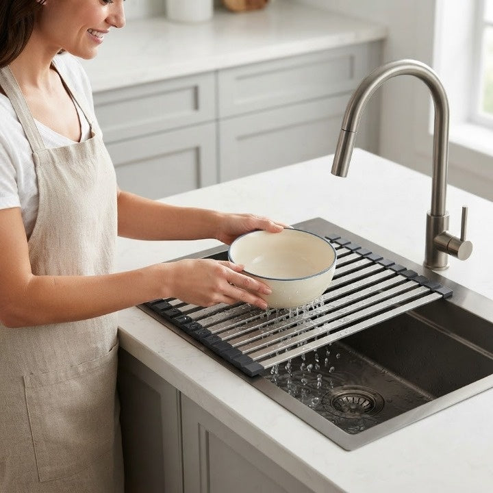 Sink Drain Rack Heat-Resistant Stainless Steel Slatted Base