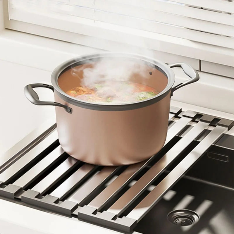 Sink Drain Rack Heat-Resistant Stainless Steel Slatted Base