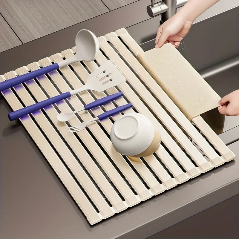 Sink Drain Rack Rollable Heat-Resistant Aluminum & Silicone