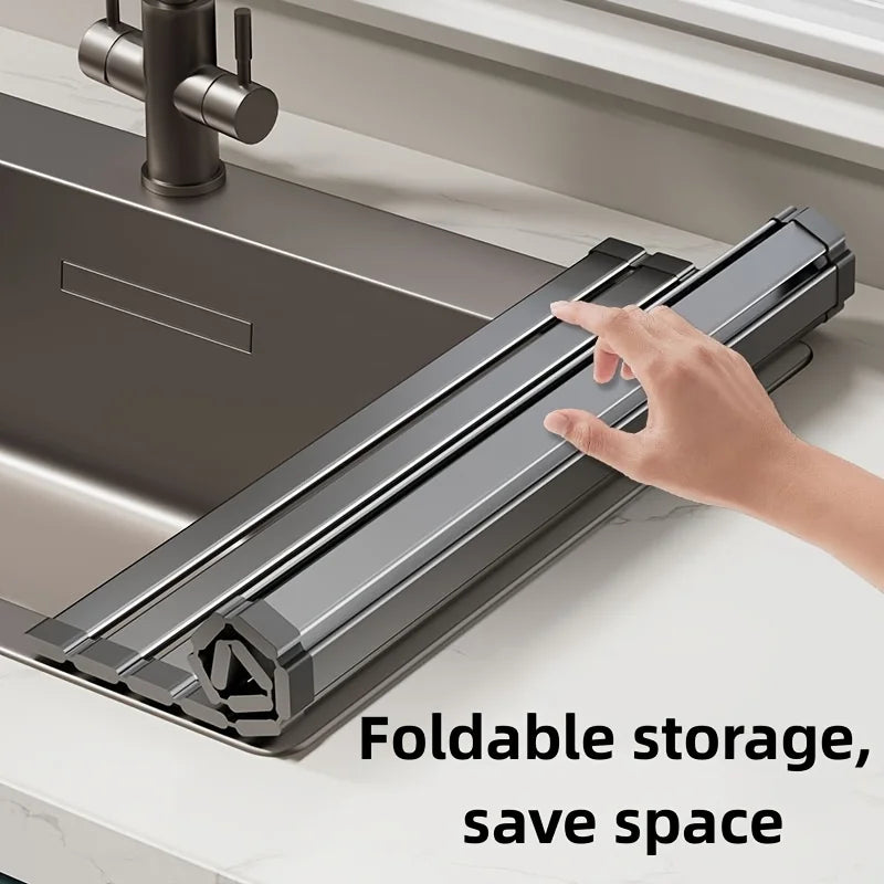 Sink Drain Rack Rollable Heat-Resistant Aluminum & Silicone