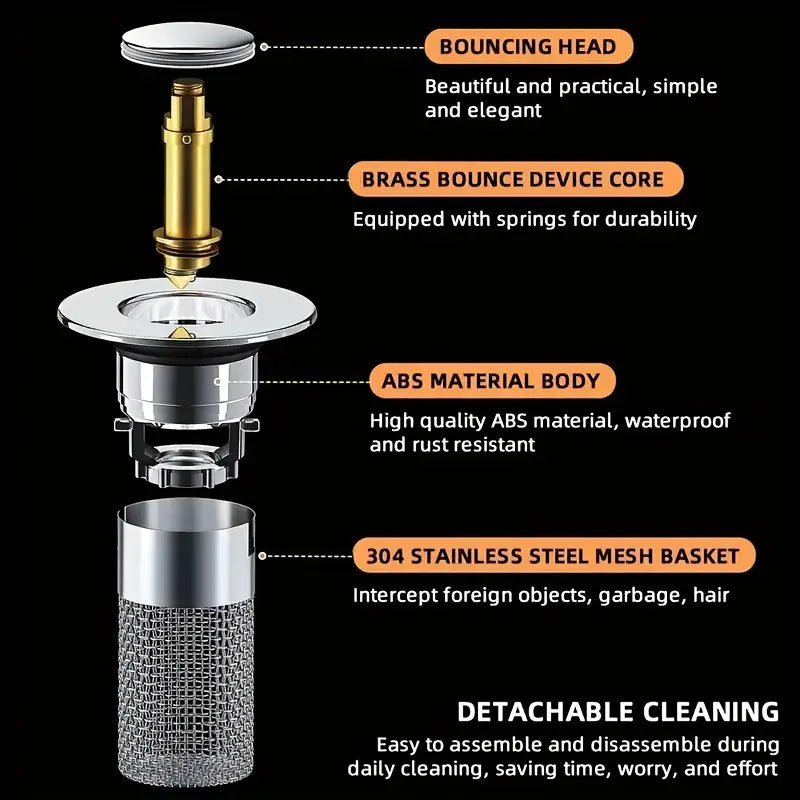 Sink Drain Strainer Pop-Up Stainless Steel Fine Mesh