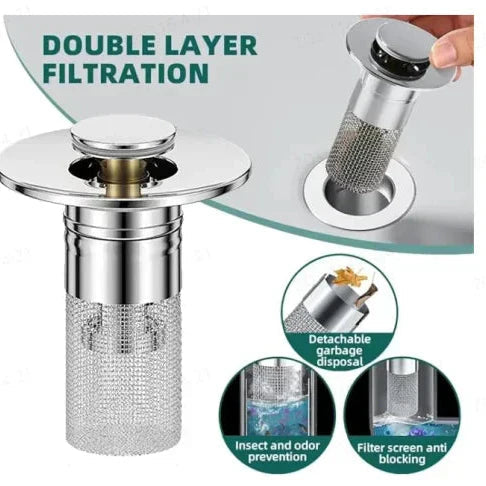 Sink Drain Strainer Pop-Up Stainless Steel Fine Mesh