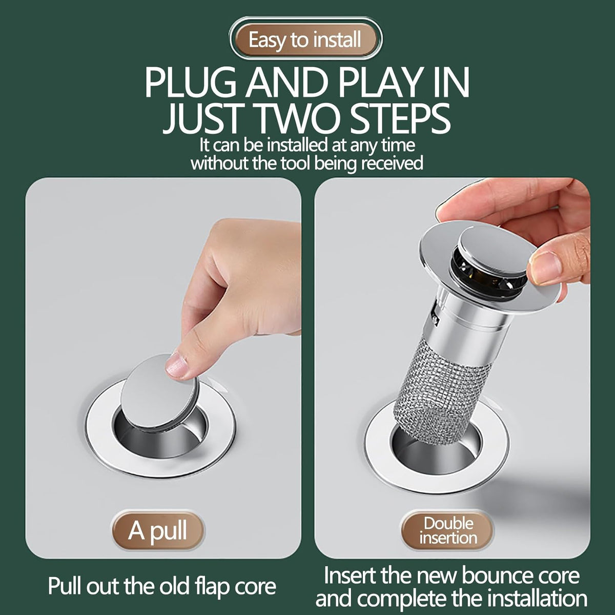 Sink Drain Strainer Pop-Up Stainless Steel Fine Mesh