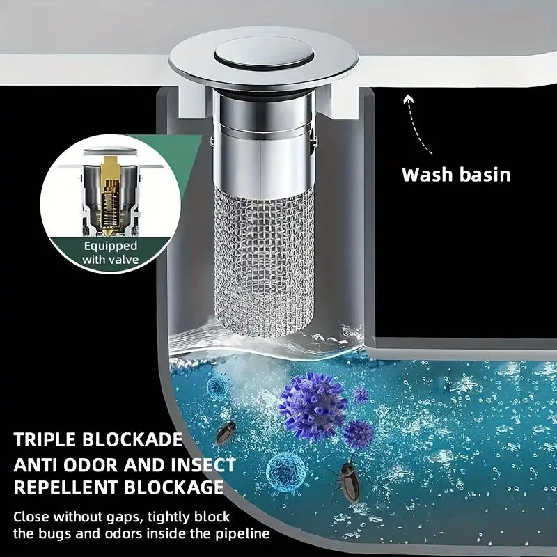Sink Drain Strainer Pop-Up Stainless Steel Fine Mesh