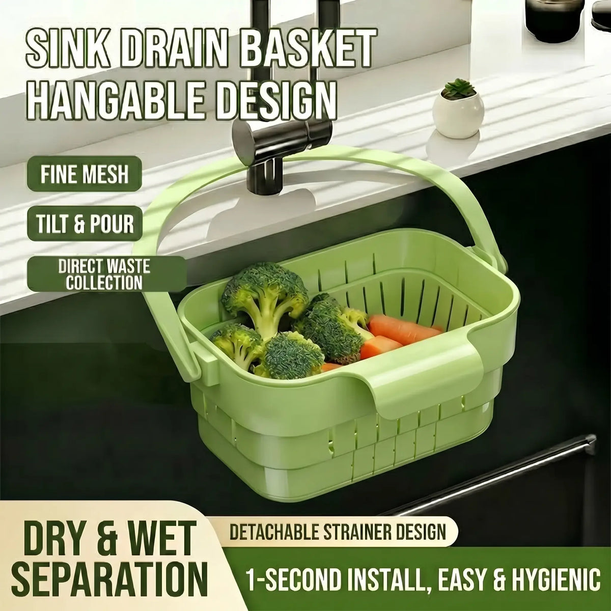 Sink Draining Basket Foldable Removable Quick Drainage