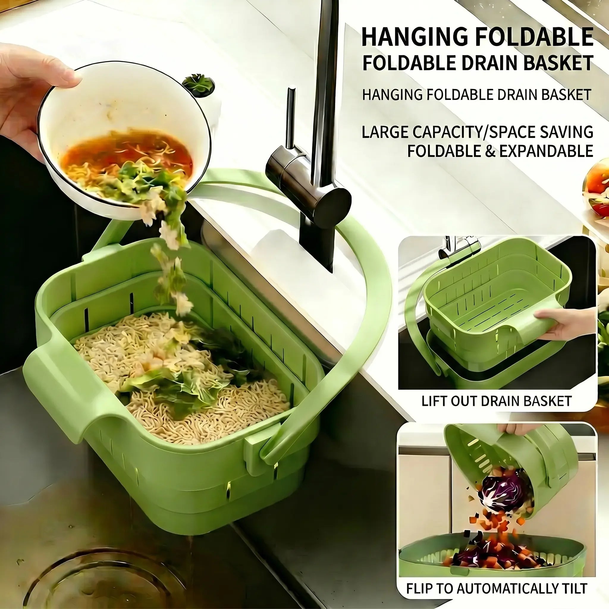 Sink Draining Basket Foldable Removable Quick Drainage
