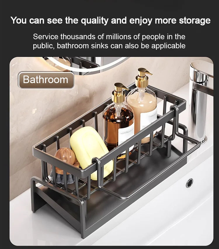 Sink Organizer Stainless Steel Removable Drip Tray Towel Bar