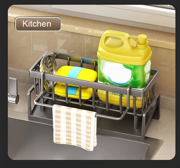 Sink Organizer Stainless Steel Removable Drip Tray Towel Bar