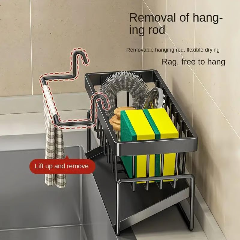 Sink Organizer Stainless Steel Removable Drip Tray Towel Bar