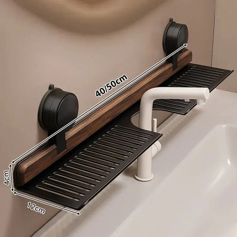 Sink Shelf Walnut Wood Suction Mount