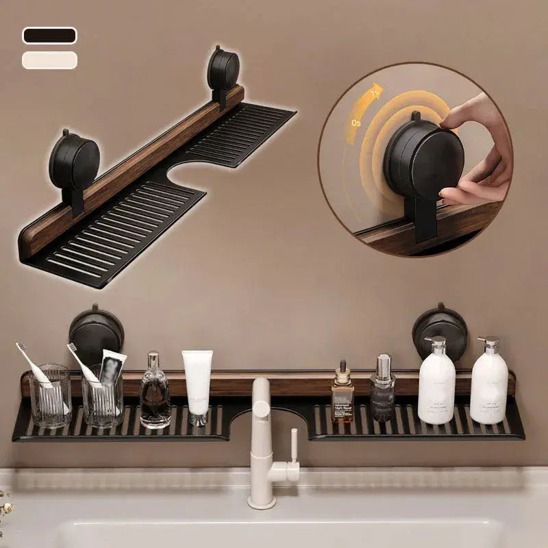 Sink Shelf Walnut Wood Suction Mount