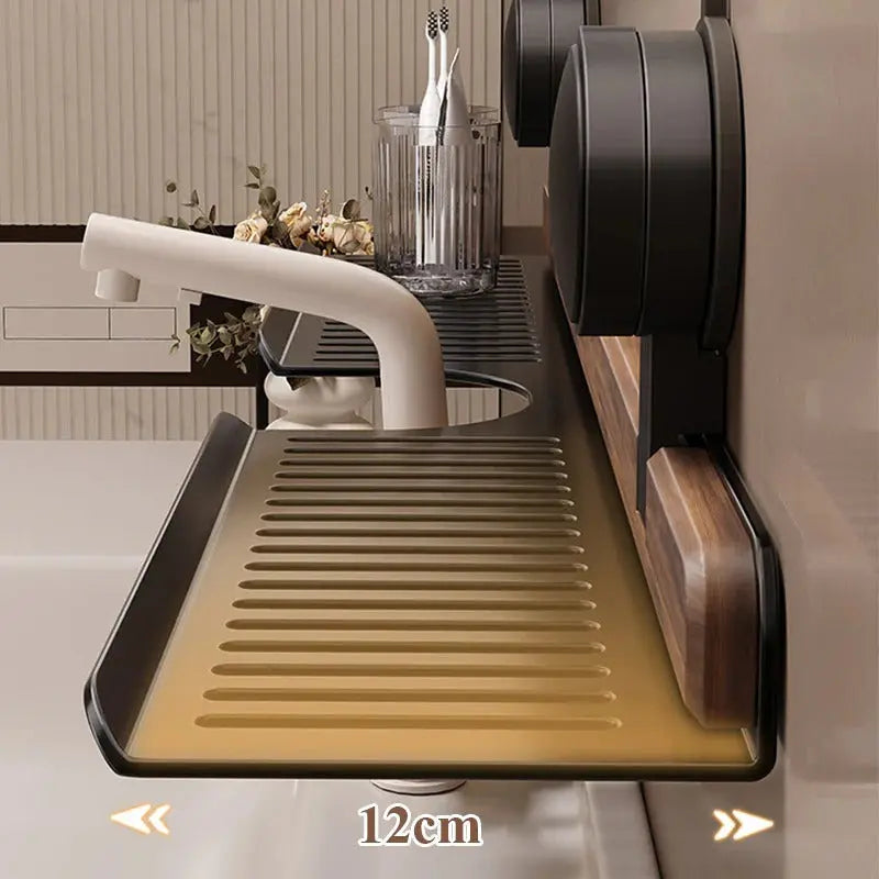 Sink Shelf Walnut Wood Suction Mount