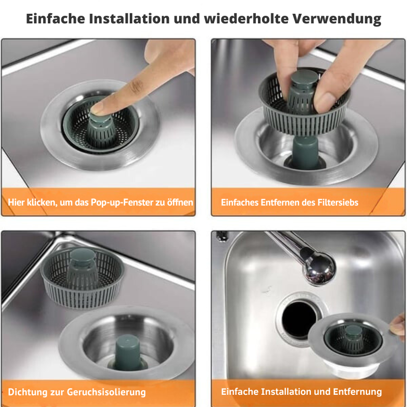 Sink Strainer Push Release Odor Trap Stainless Steel