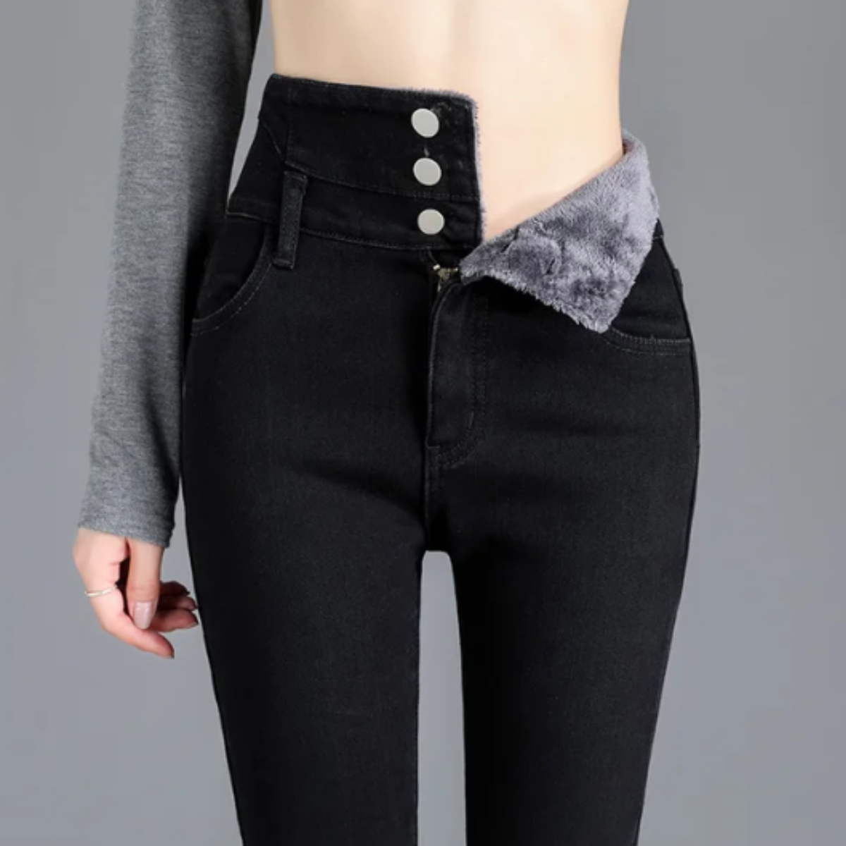 Skinny Jeans Fleece-Lined High-Waist Stretch