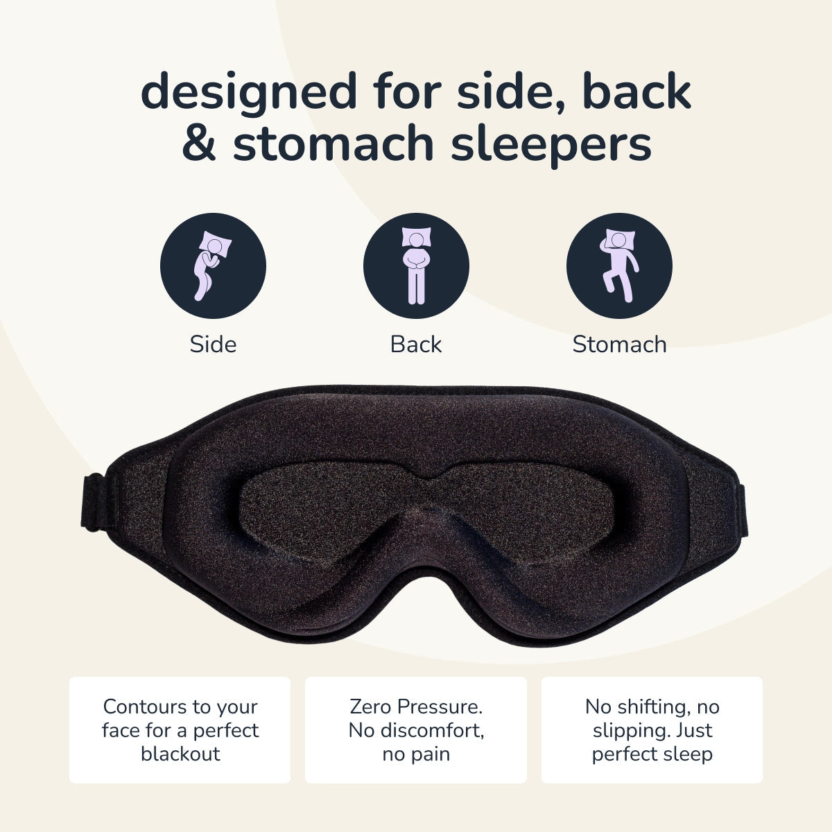 Sleep Mask 3D Contoured Light-Blocking Adjustable Strap