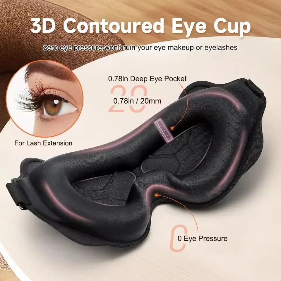 Sleep Mask 3D Contoured Light-Blocking Adjustable Strap