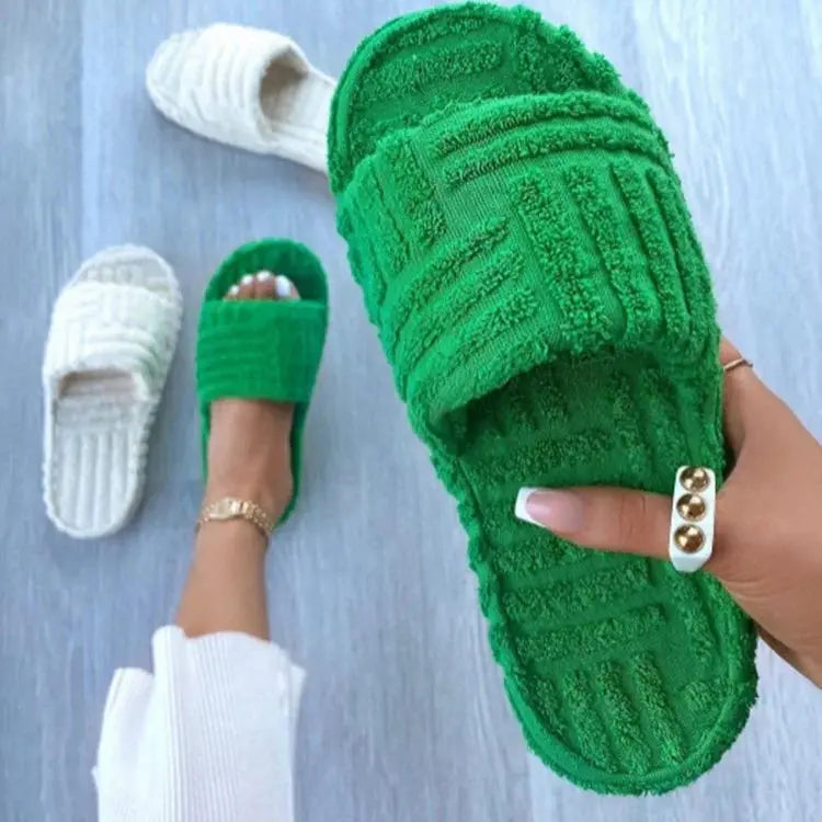 Slippers Terry Cloth Wide Strap & Padded Sole