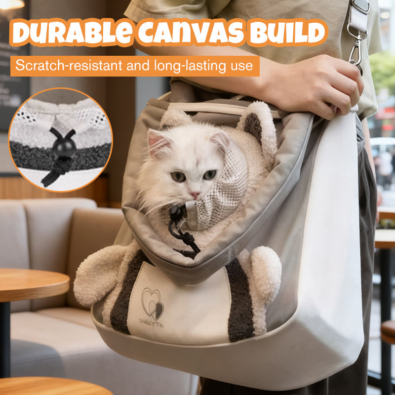 Small Pet Carrier Bear-Ears Canvas Padded Strap
