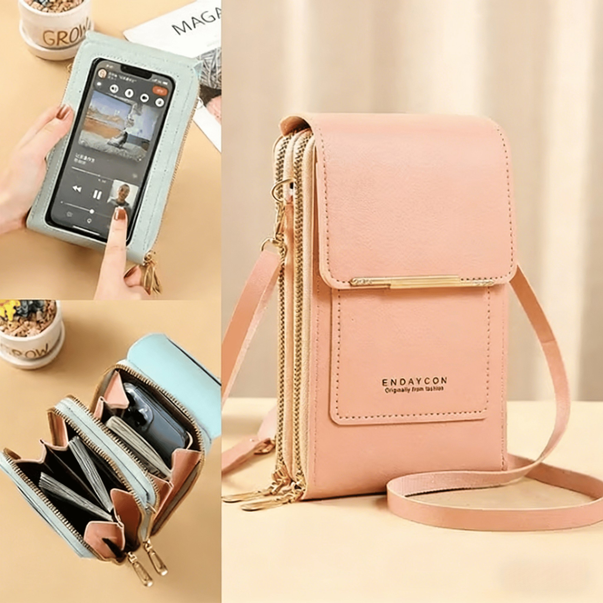 Smartphone Crossbody Bag Waterproof Touchscreen Window Anti-Theft & Card Pockets