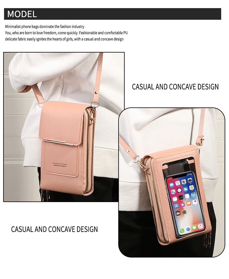Smartphone Crossbody Bag Waterproof Touchscreen Window Anti-Theft & Card Pockets
