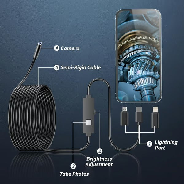 Smartphone Endoscope Camera 1080p 5m Cable Adjustable LED Lights