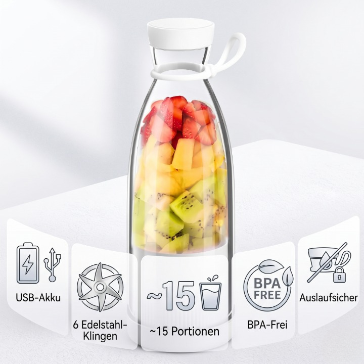 Smoothie Blender Bottle USB Rechargeable Six Stainless Steel Blades