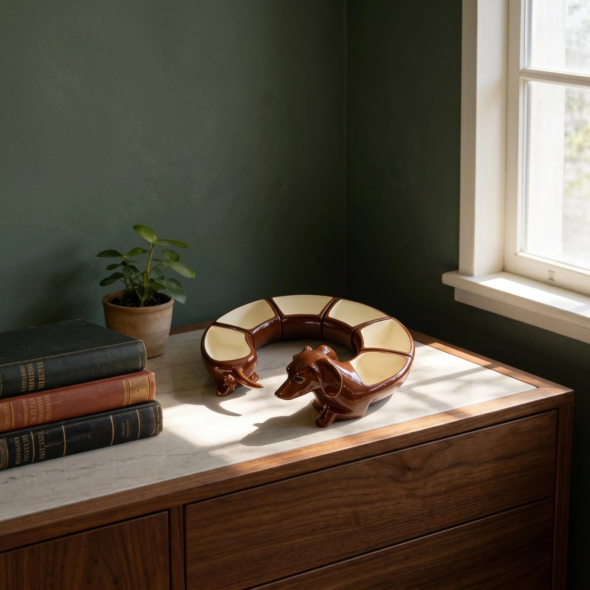 Snack Bowl Set Dachshund-Shaped Glazed Ceramic Five Removable Bowls