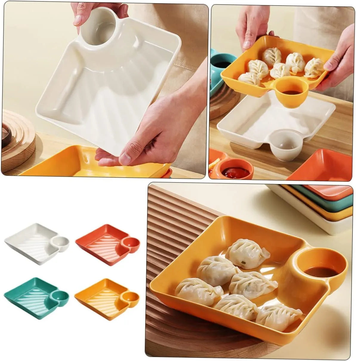 Snack & Dip Plate Integrated Sauce Compartment Lightweight Stackable