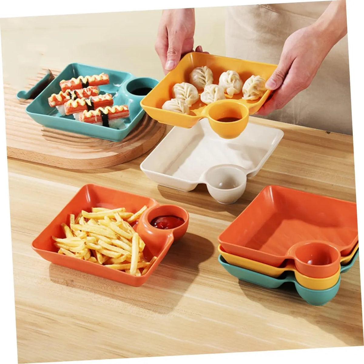 Snack & Dip Plate Integrated Sauce Compartment Lightweight Stackable