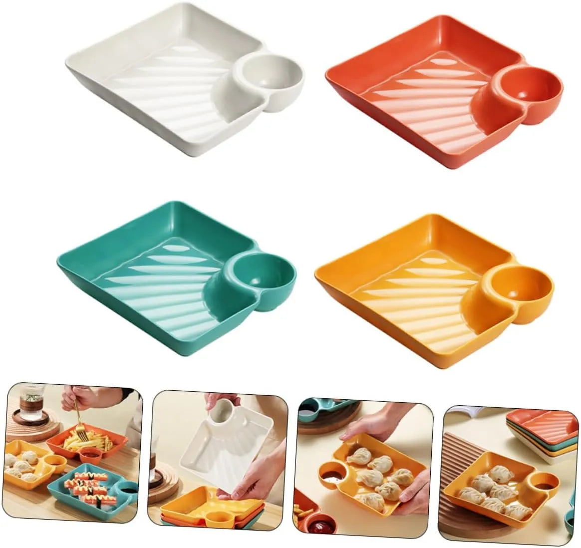 Snack & Dip Plate Integrated Sauce Compartment Lightweight Stackable