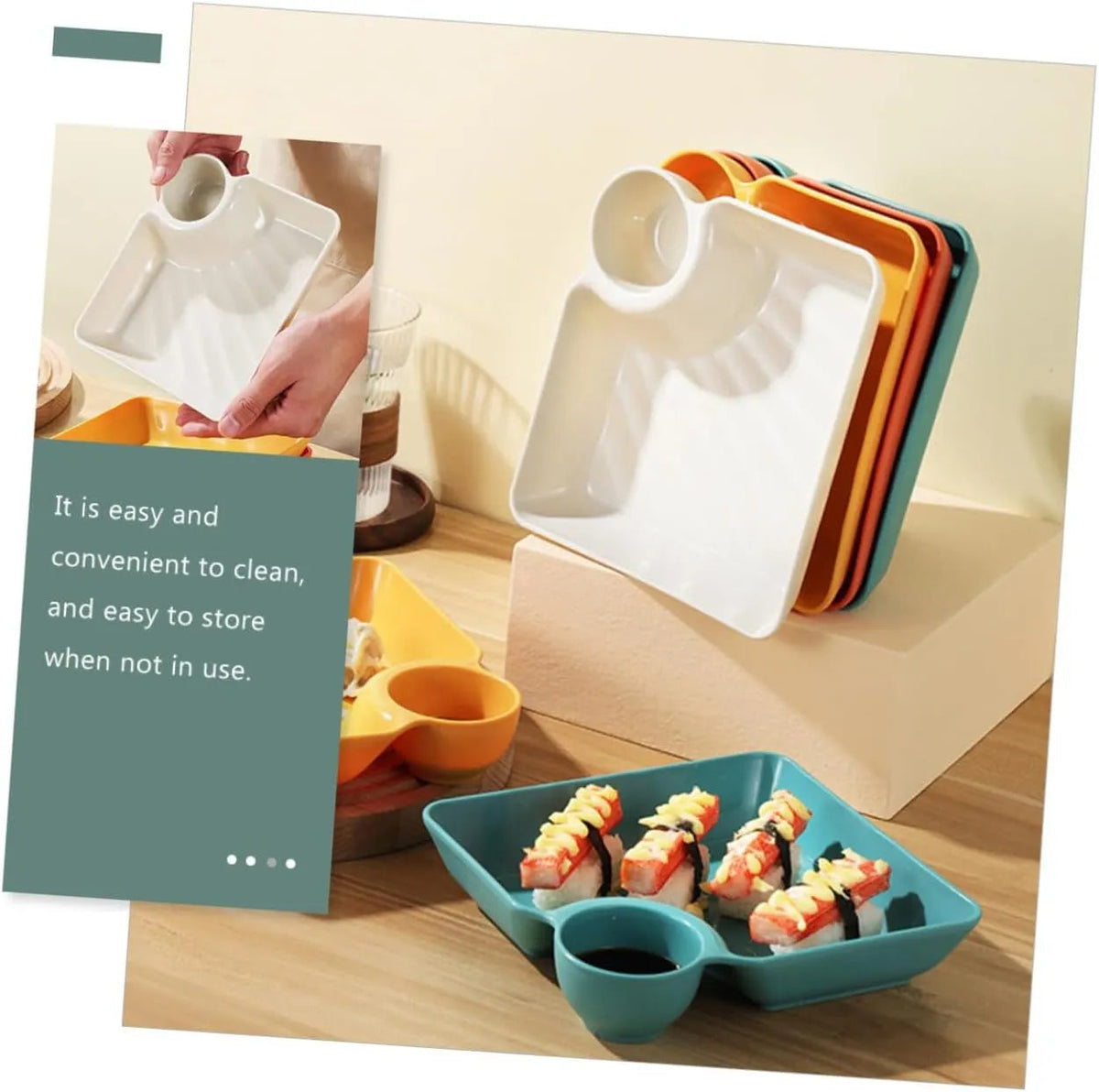 Snack & Dip Plate Integrated Sauce Compartment Stackable