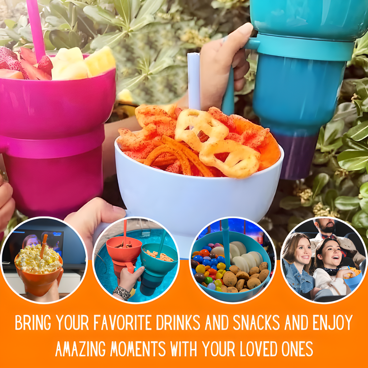 Snack & Drink Cup 1 L Capacity Removable Handle
