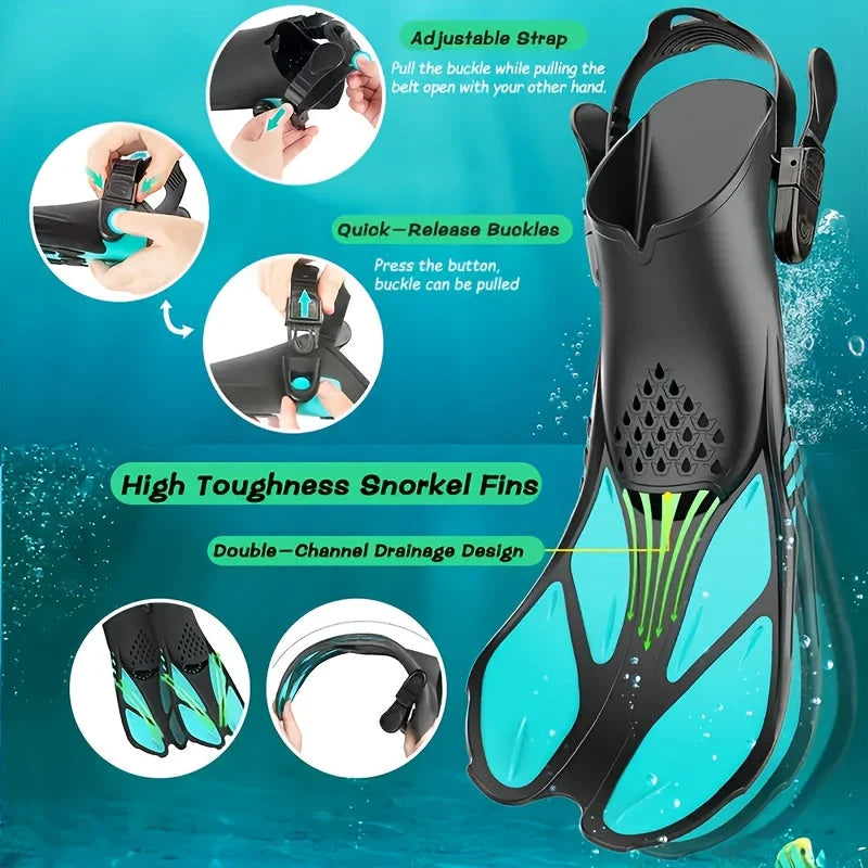 Snorkel Fins Adjustable Buckles Open Heel & Short Blade