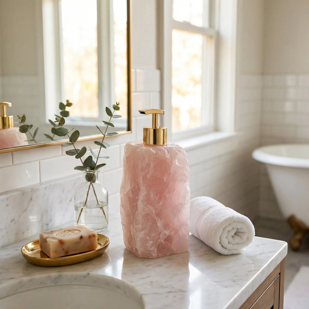 Soap Dispenser Natural Crystal Gold Pump