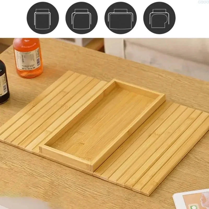Sofa Armrest Tray Bamboo Adjustable Fit Raised Edge
