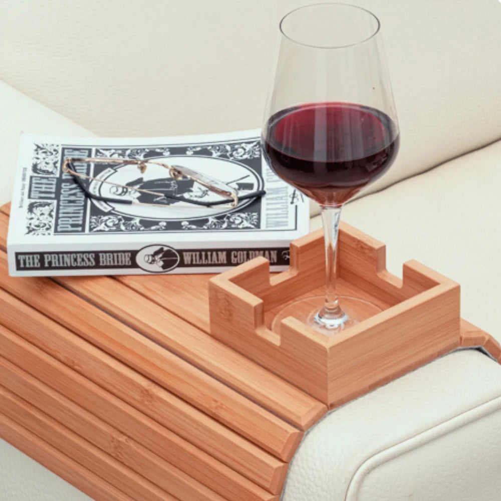 Sofa Armrest Tray Bamboo Flexible Fit Integrated Drink Holder