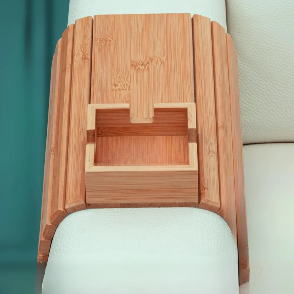 Sofa Armrest Tray Bamboo Flexible Fit Integrated Drink Holder