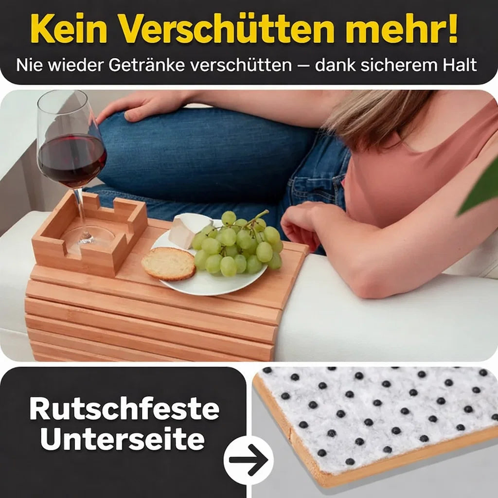 Sofa Armrest Tray Bamboo Non-Slip Universal Clip