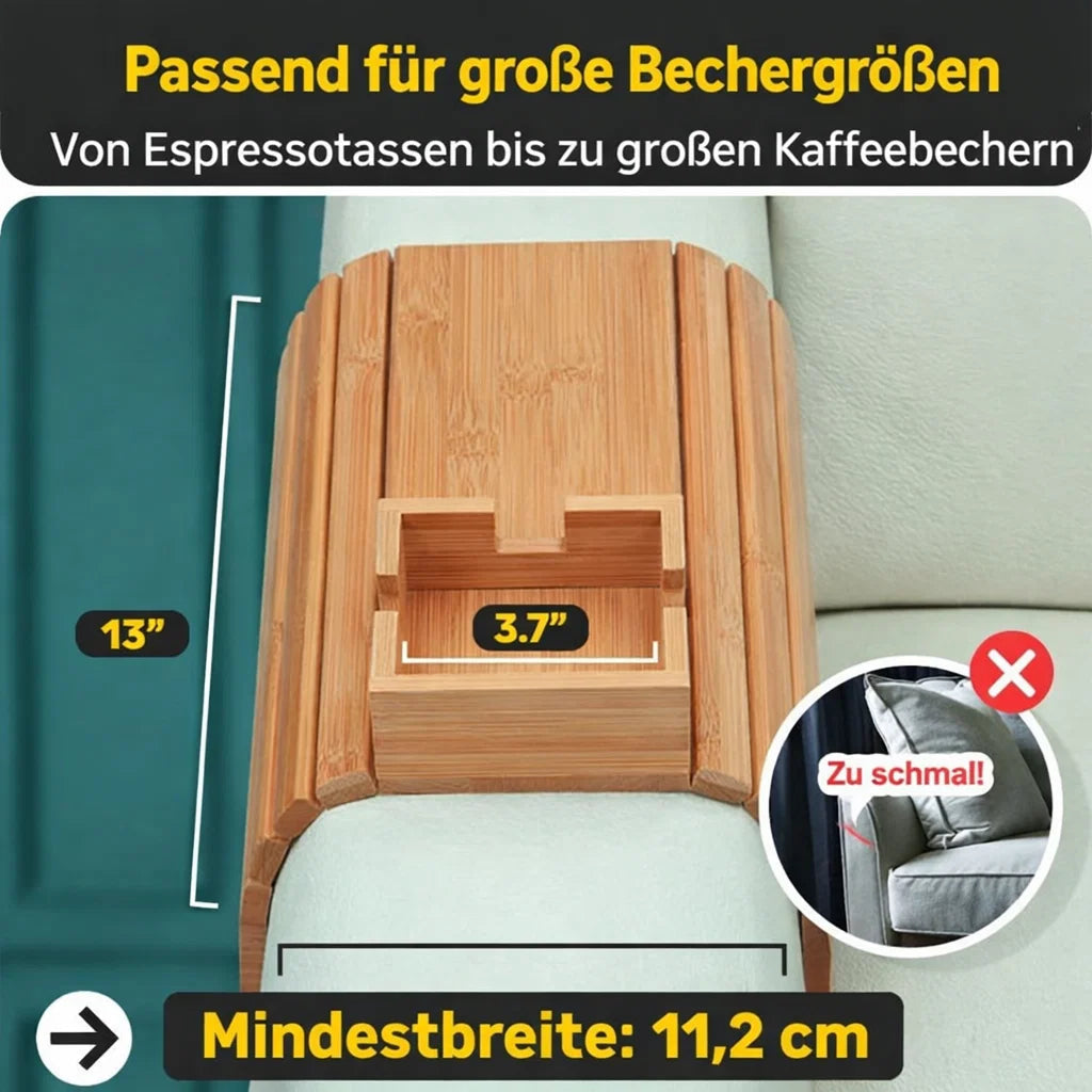 Sofa Armrest Tray Bamboo Non-Slip Universal Clip