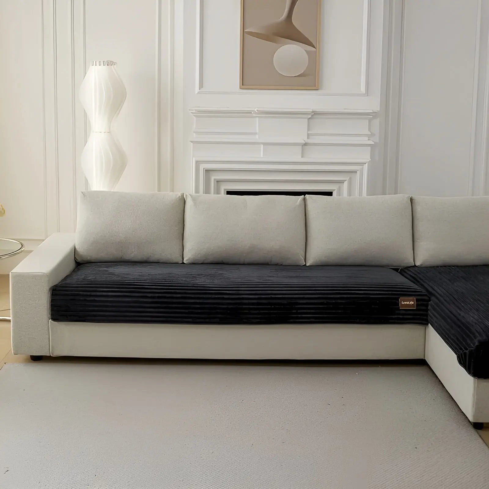 Sofa Cover Ribbed Plush Polyester 2-Piece Non-Slip Backing