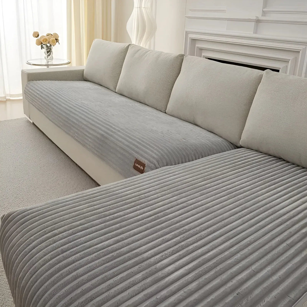 Sofa Cover Ribbed Plush Polyester 2-Piece Non-Slip Backing