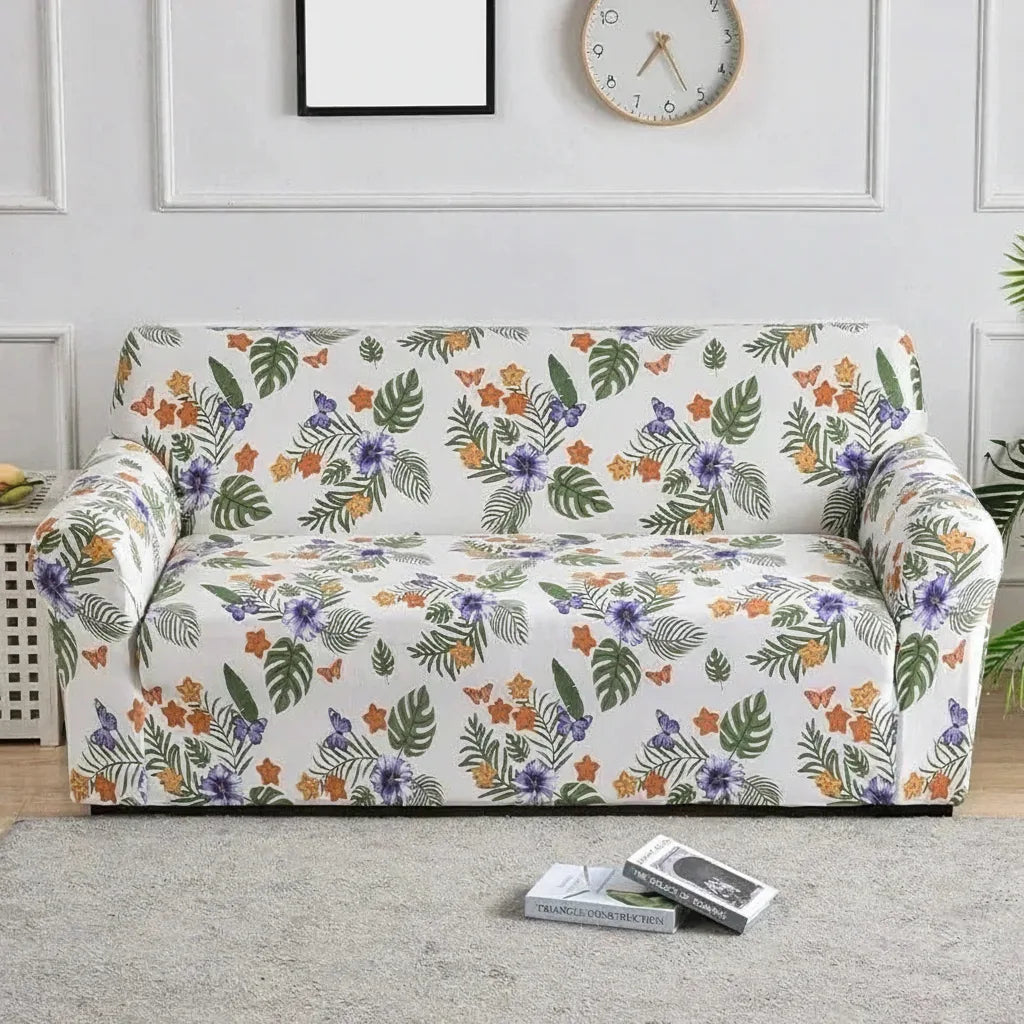 Sofa Cover Stretch Fit Floral Print Polyester & Elastane