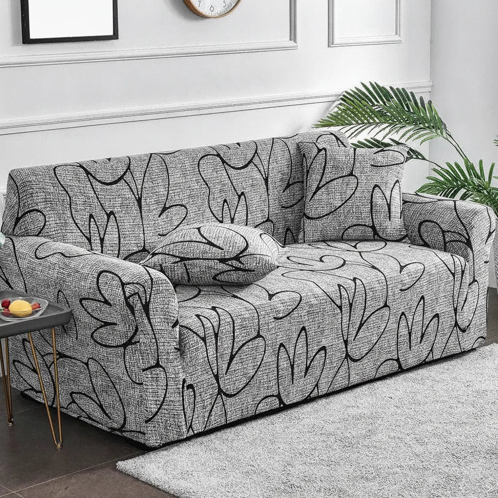 Sofa Cover Stretch Fit Floral Print Polyester & Elastane