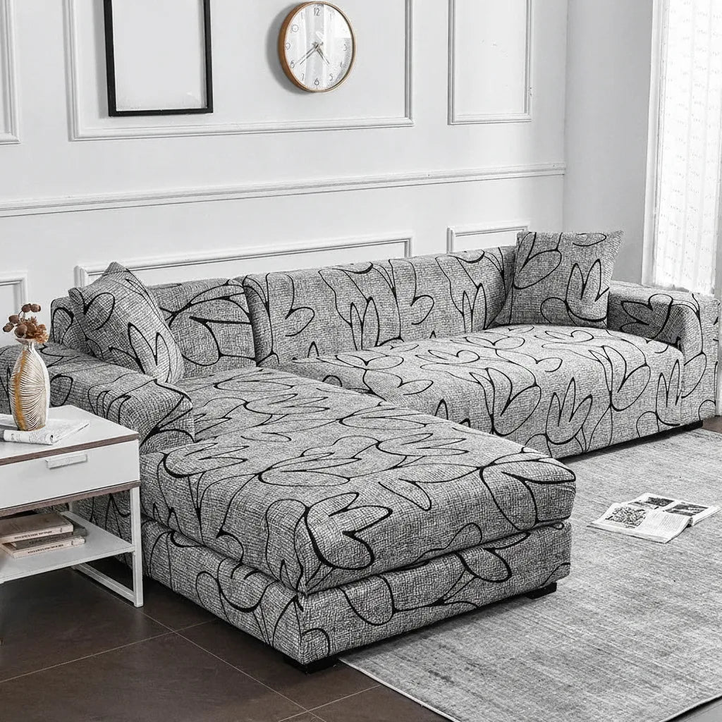 Sofa Cover Stretch Fit Floral Print Polyester & Elastane