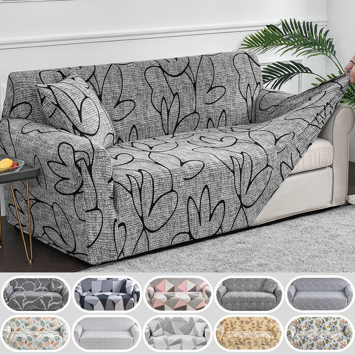 Sofa Cover Stretch Fit Floral Print Polyester & Elastane