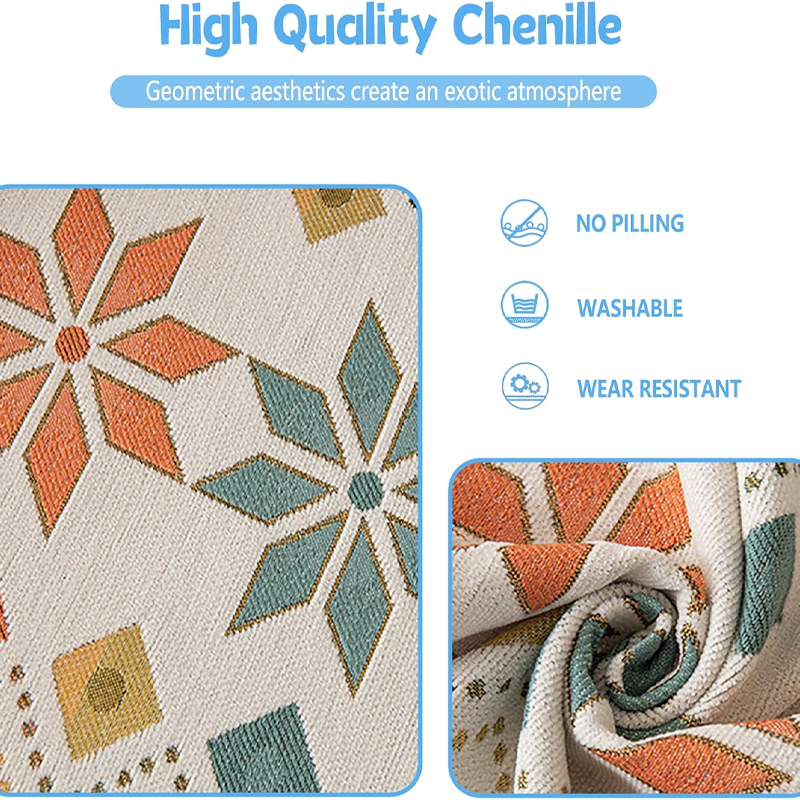 Sofa Throw Reversible Geometric Chenille Fringed