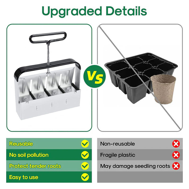 Soil Block Maker Stainless Steel Manual Press Adjustable Sizes